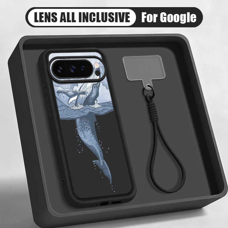 Google Pixel 8A - Чехол-ремешок с принтом китов-горбатиков для Google